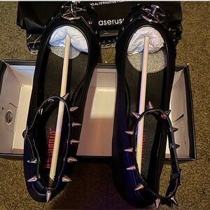 Demonia Star 23 Black Vegan Leather Flats Size 10